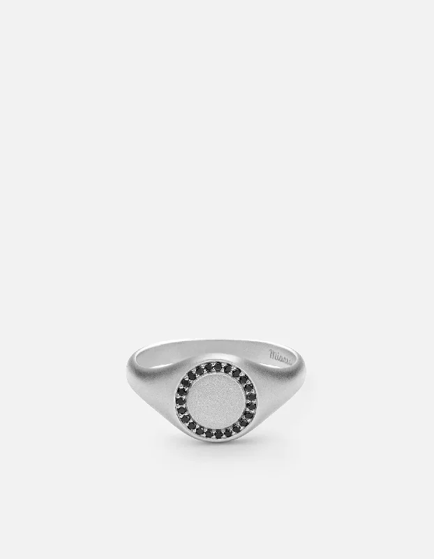 Special Offers On Handcrafted And Designer Jewelry Halo Signet Ring, Matte Silver/Black Diamonds