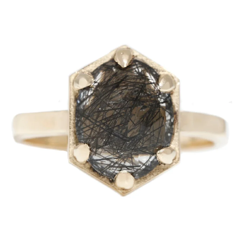 Fashion-Forward Jewelry At Exclusive Discounts Black Tourmalated Hexagon Quartz Ring