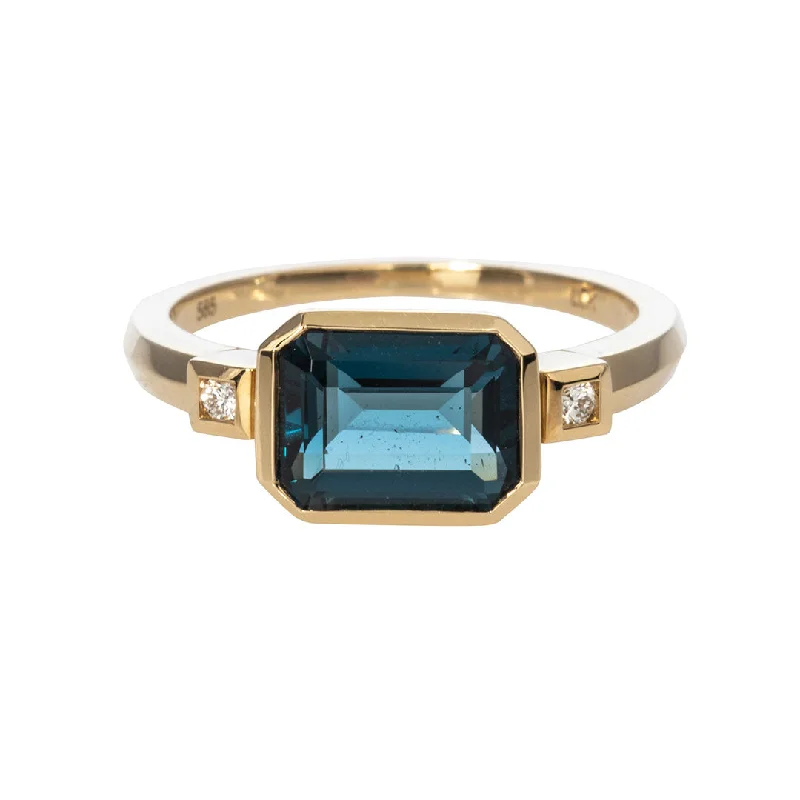 Jewelry Clearance – Final Chance To Save Big London Blue Topaz & Diamond 14K Yellow Gold Ring