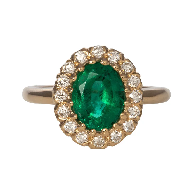 Glamorous Jewelry, Glamorous Deals – Shop Now Oval Emerald & Diamond Cluster 14K Yellow Gold Ring