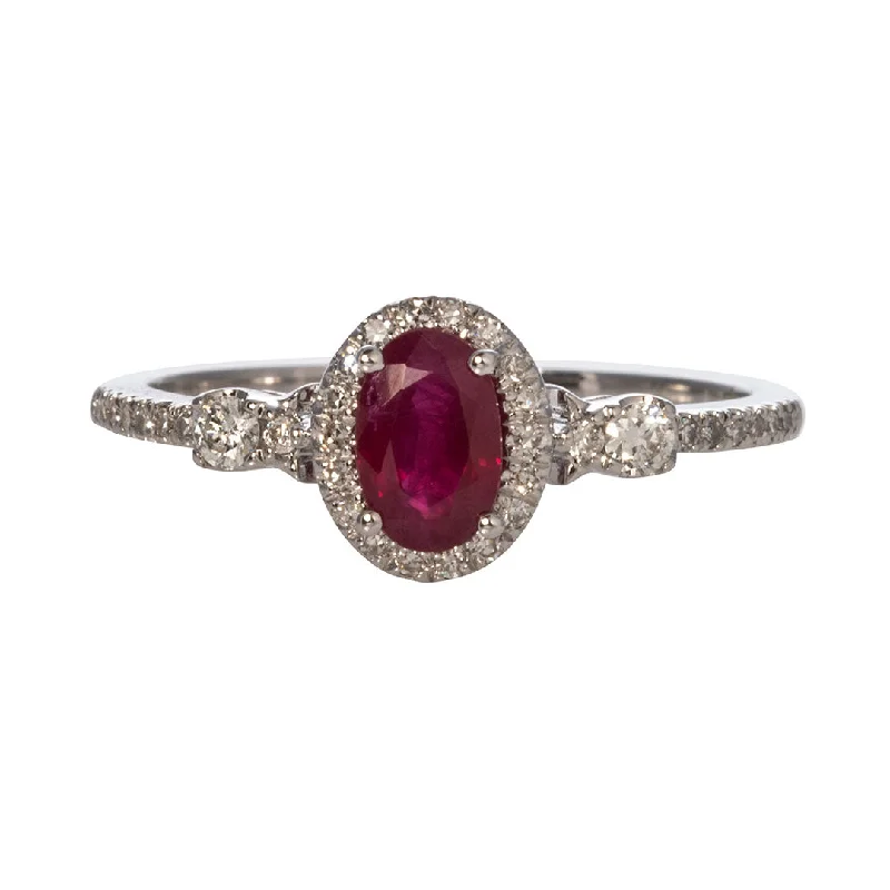 Handcrafted Beauty At Affordable Prices Oval Ruby & Diamond Halo 14K White Gold Ring