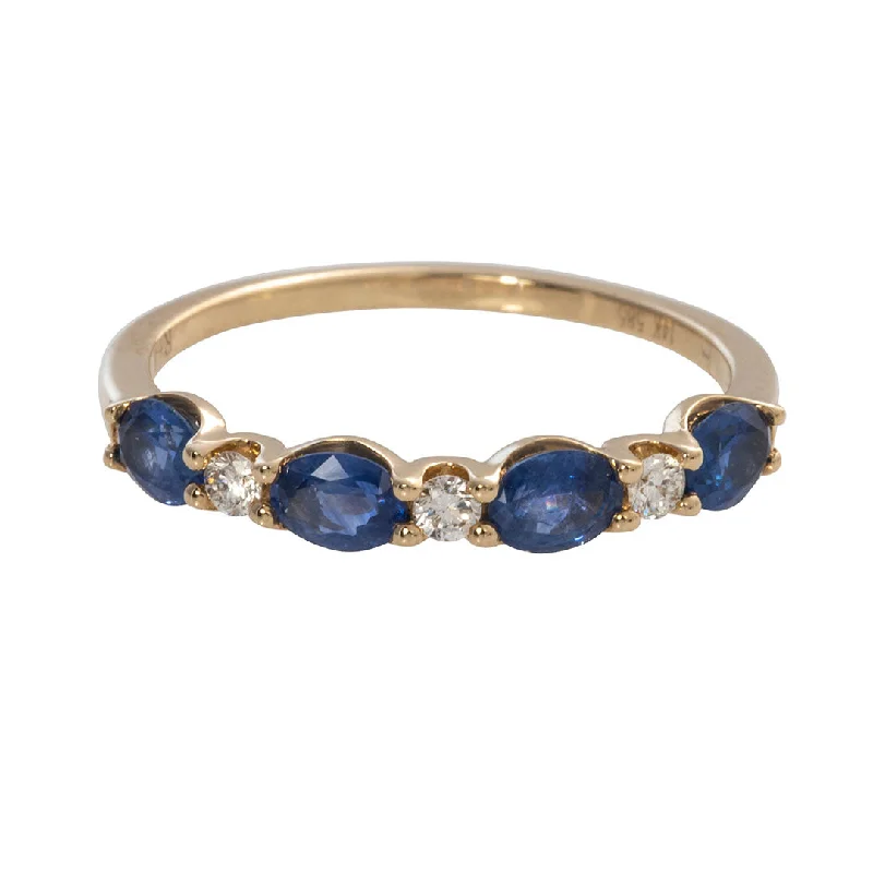 Trendy And Classic Jewelry Now At Reduced Prices Oval Sapphire & Round Diamond 14K Yellow Gold Band