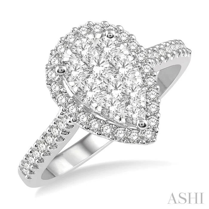 Jewelry Clearance Event – Last Chance For Stunning Deals PEAR SHAPE HALO LOVEBRIGHT ESSENTIAL DIAMOND ENGAGEMENT RING