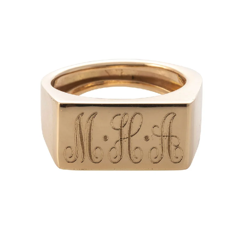 Elevate Your Outfit With Discounted Statement Jewelry Personalized 14K Gold Bar Signet Ring