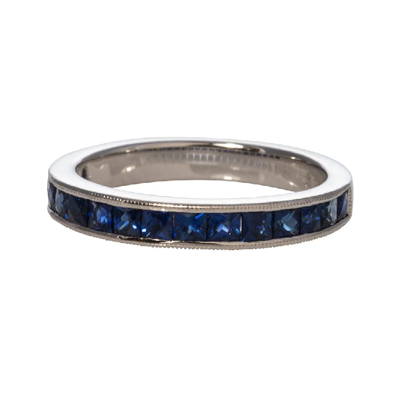 Timeless Elegance Now At Special Discounts Princess Cut Blue Sapphire 14K White Gold Halfway Band