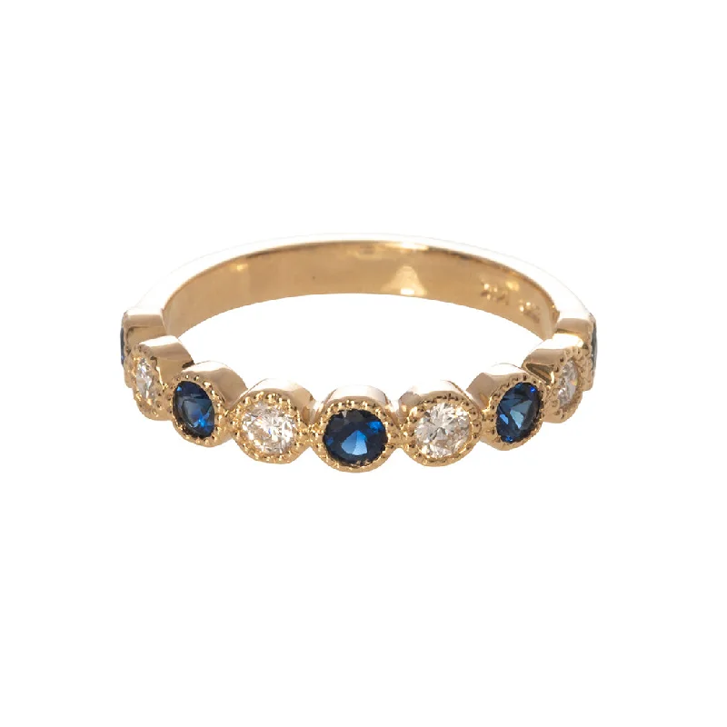 Accessorize For Less – Luxury Jewelry At Affordable Prices Sapphire & Diamond Bezel Milgrain Halfway 14K Yellow Gold Band