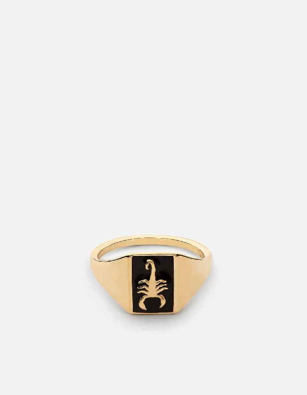 Personalized Engraved Jewelry For Meaningful Gifts Scorpius Ring, Gold Vermeil/Black