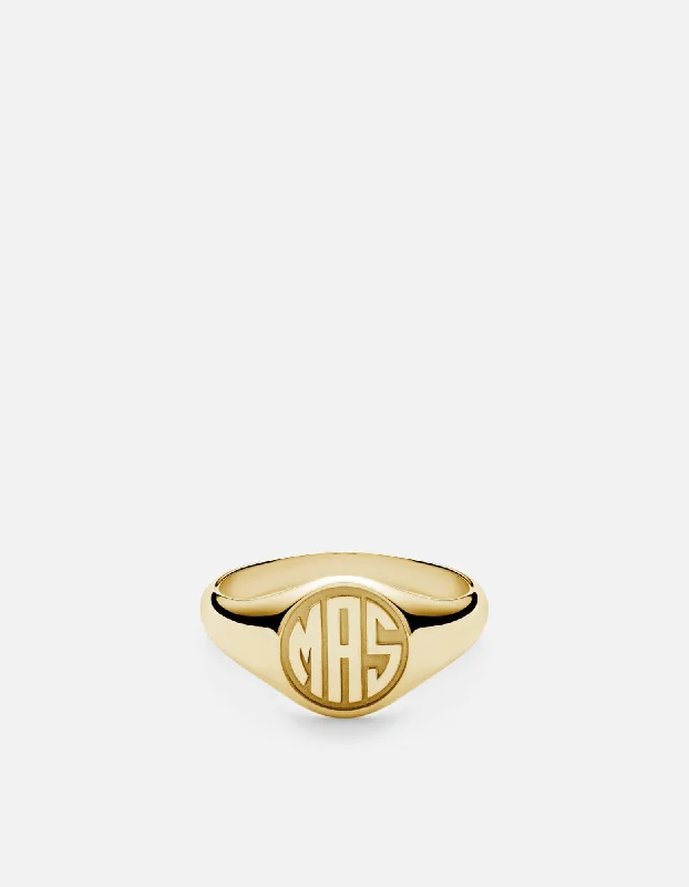 Customized Silver Jewelry For Unique Style Signet Ring, 14k Gold/3 Letter
