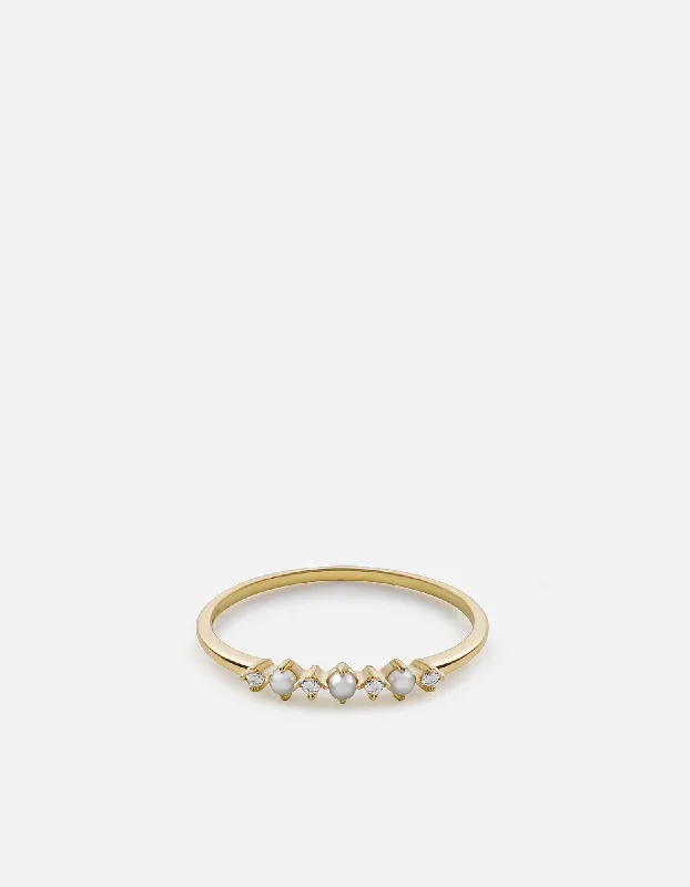 Trendy Minimalist Jewelry For Everyday Wear Simone Pearl Ring, 14k Gold Pavé