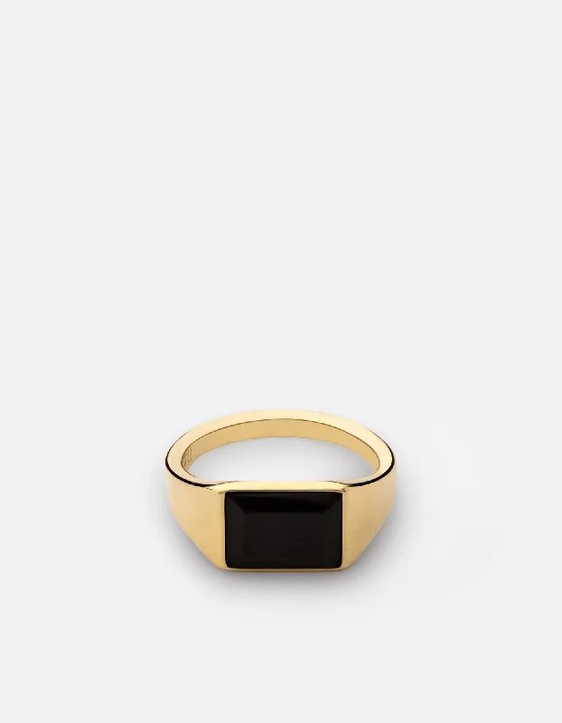 Luxury Jewelry At Unbeatable Discounts Slim Lennox Onyx Ring, Gold Vermeil