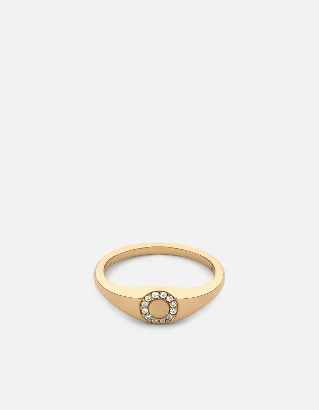Luxury Jewelry At Unbeatable Discounts Thin Halo Signet Ring, Gold Vermeil/Sapphire