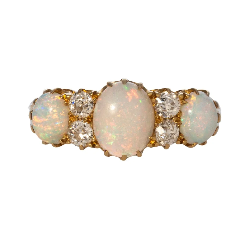 Exclusive Gemstone Jewelry Markdowns – Shop Now Victorian Three Stone Opal & Diamond 18K Yellow Gold Ring