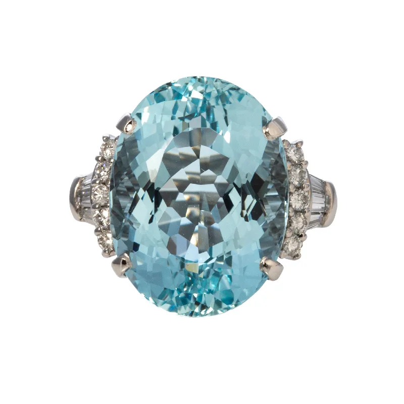 Shop Modern Jewelry Collections With Exclusive Discounts Vintage 17.99ct Aquamarine & .65ct Diamond Platinum Ring