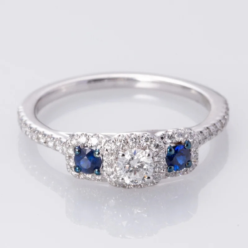 Grab Your Favorite Jewelry At The Lowest Prices 10K White Gold Sapphire and Diamond Cocktail Ring | 0.22ct, 0.68ctw | SZ 6.75