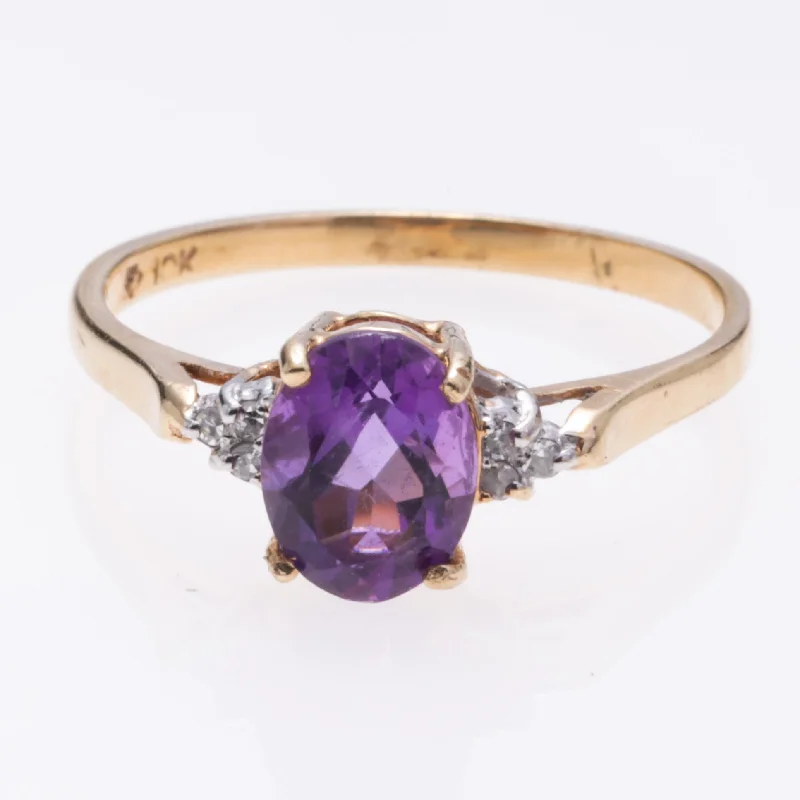 Final Call – Shop Exquisite Jewelry Before It's Gone 10K Yellow Gold Amethyst and Diamond Ring | 1.18ct, 0.03ctw | SZ 7.75