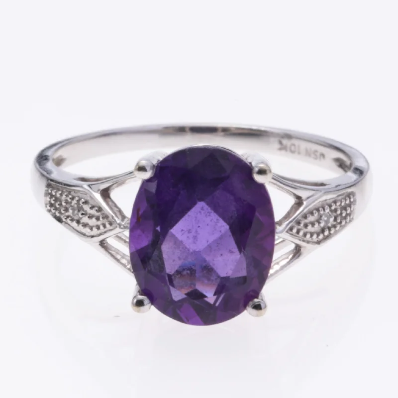 Must-Have Jewelry At Irresistible Discounts 10K White Gold Amethyst and Diamond Ring | 2.21ct, 0.01ctw | SZ 6.5