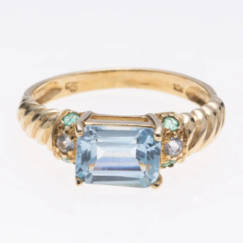 Big Savings On Your Favorite Jewelry Pieces 10K Yellow Gold Aquamarine Emerald Topaz Ring | 1.27ct, 0.05ctw, 0.06ctw | SZ 7