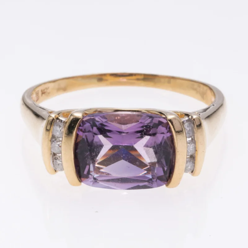 Seasonal Jewelry Sale – Upgrade Your Collection 14K Yellow Gold Amethyst and Diamond Ring | 3.10ct, 0.138ctw | SZ 9