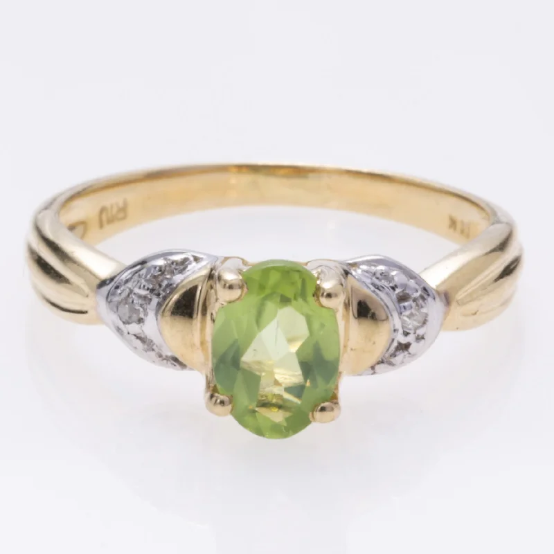 Personalized Engraved Jewelry For Meaningful Gifts 14K Yellow Gold Peridot and Diamond Ring | 0.68ct, 0.01ctw | SZ 6.5