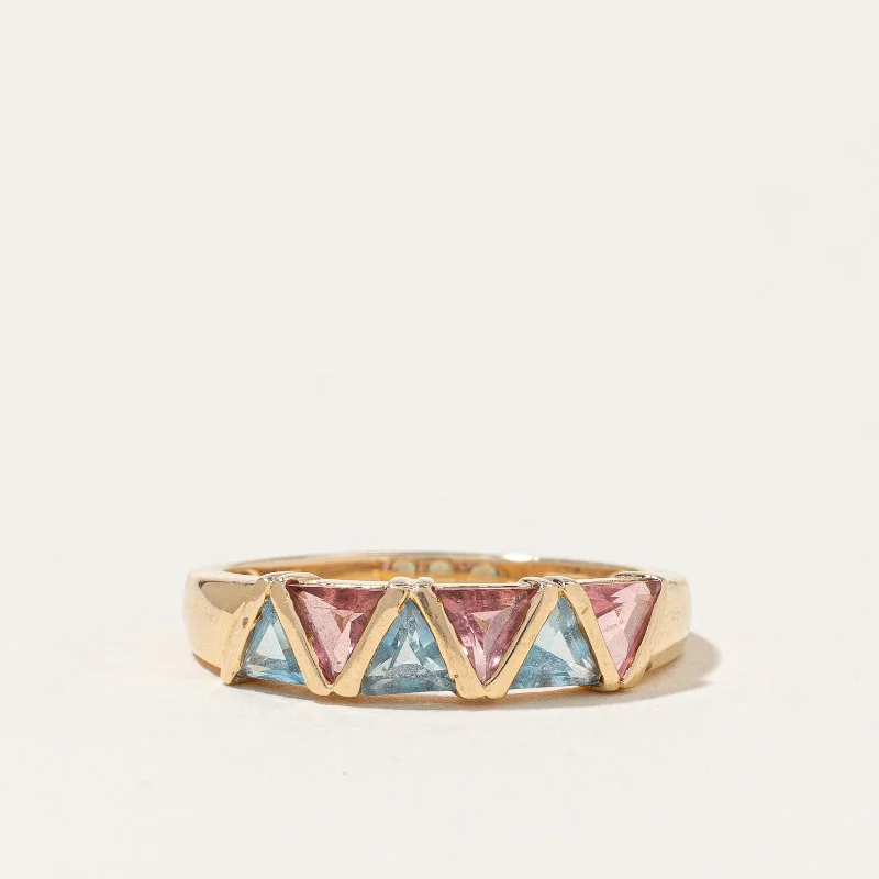 Elegant Rose Gold Jewelry For A Stylish Touch 14K Yellow Gold Pink Quartz and Blue Topaz Ring | 4.50ctw, 5.79ctw | SZ 8