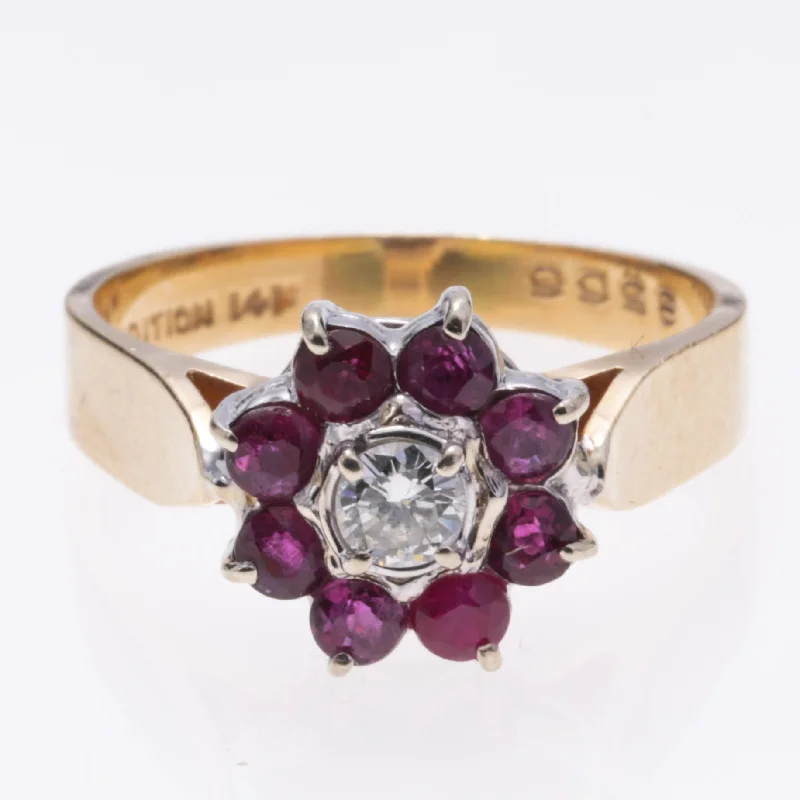 Shop Elegant Jewelry At Unbeatable Prices 14K Yellow Gold Pyrope Garnet and Diamond Ring | 0.76ctw, 0.16ctw | SZ 7.25