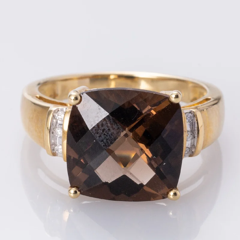 Flash Sale On Exquisite Jewelry – Don't Miss Out 14K Smokey Quartz and Diamond Cocktail Ring | 6.50ct, 0.06ctw | SZ 7.75 |