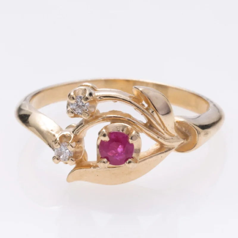 Modern Statement Jewelry For Bold Styling 14K Yellow Gold Ruby and Diamond Ring | 0.12ct, 0.05ctw | SZ 5.5