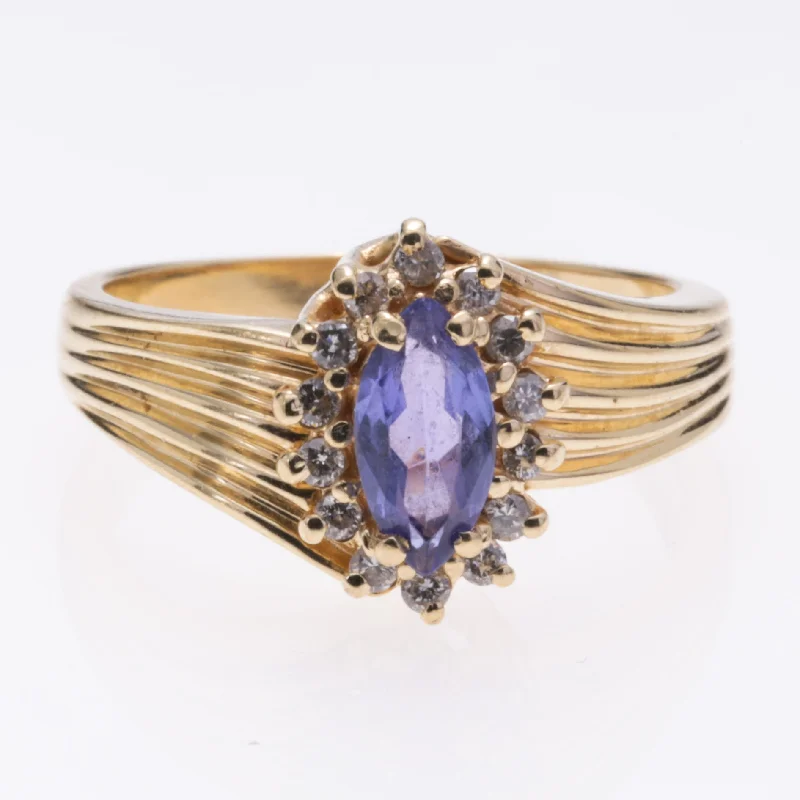 Special Offers On Handcrafted And Designer Jewelry 14K Yellow Gold Tanzanite and Diamond Ring | 0.47ct, 0.14ctw | SZ 6.5