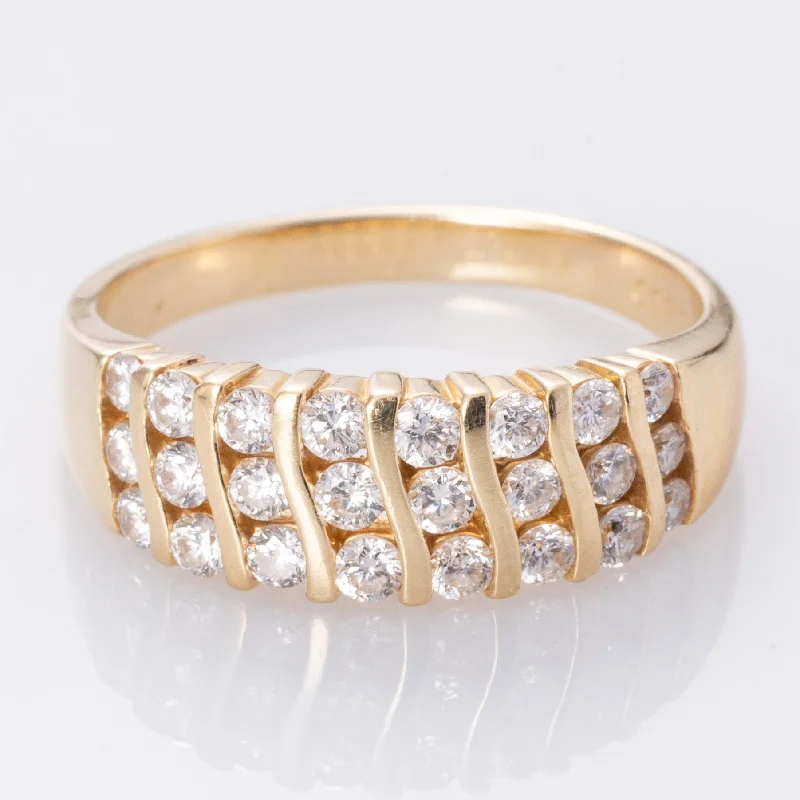 Premium Jewelry Now Available At Special Discounts 14K Yellow Gold Triple Rows Diamond Ring | 0.97ctw | SZ 10 |