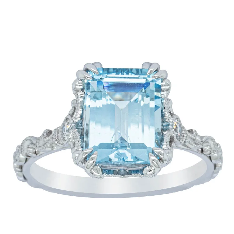 Exclusive Jewelry Offers – Shine For Less 18ct White Gold Aquamarine & Diamond Romanov Ring