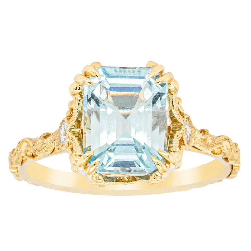 Romantic Heart-Shaped Jewelry For Special Gifts 18ct Yellow Gold Aquamarine & Diamond Romanov Ring