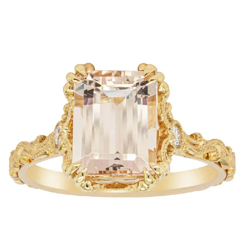 Clearance Sale On High-End Jewelry Collections 18ct Yellow Gold Morganite & Diamond Romanov Ring