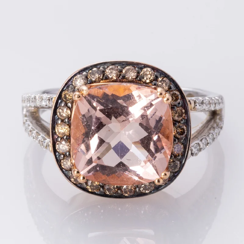 Elegant Jewelry, Exclusive Prices – Shop Now 18K Rose and White Gold Morganite and Diamond Ring | 4.24ct, 0.50ctw | SZ 5.75 |