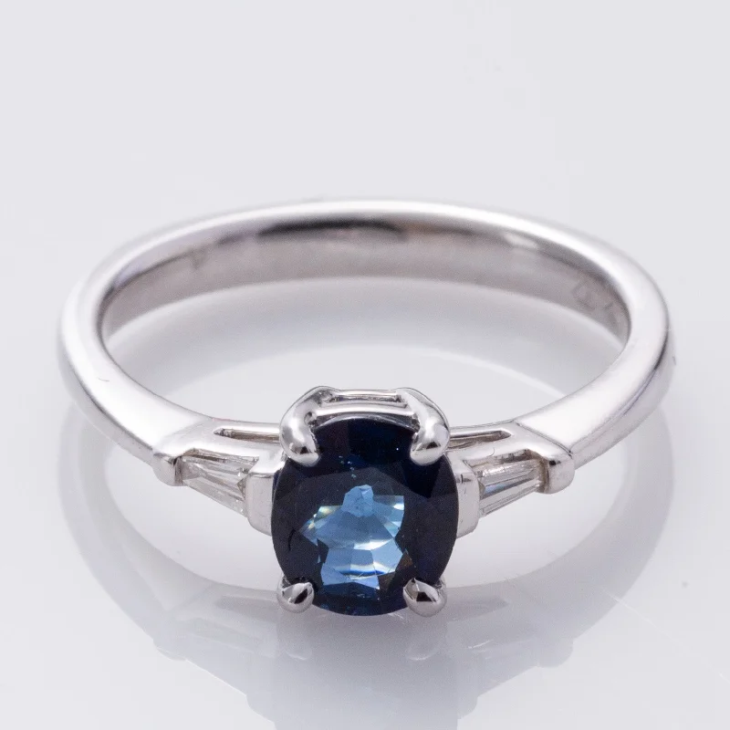 Discounted Luxury Jewelry – Shine Without The Splurge 18K White Gold Blue Sapphire and Diamond Ring | 1.35ct, 0.10ctw | SZ 6.5 |