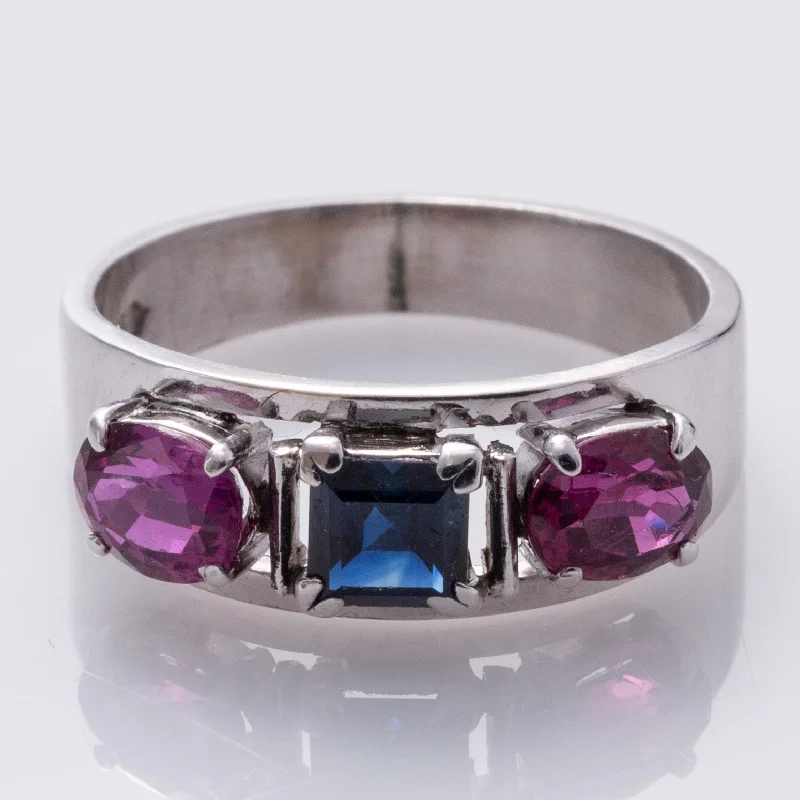 Personalized Jewelry Sale – Unique Pieces At Great Prices 18K White Gold Blue Sapphire and Ruby Ring | 0.52ct, 1.09ctw | SZ 6.5 |