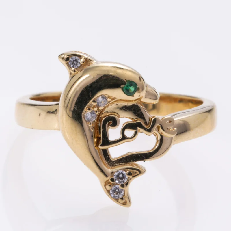 Luxury Jewelry Sale – Sparkle For Less 18K Yellow Gold Dolphin Ring | SZ 9