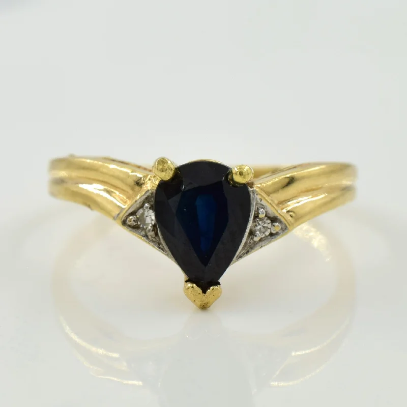 Dainty Floral Jewelry For Feminine Elegance Blue Sapphire & Diamond Chevron Ring | 0.90ct, 0.01ctw | SZ 5.25 |