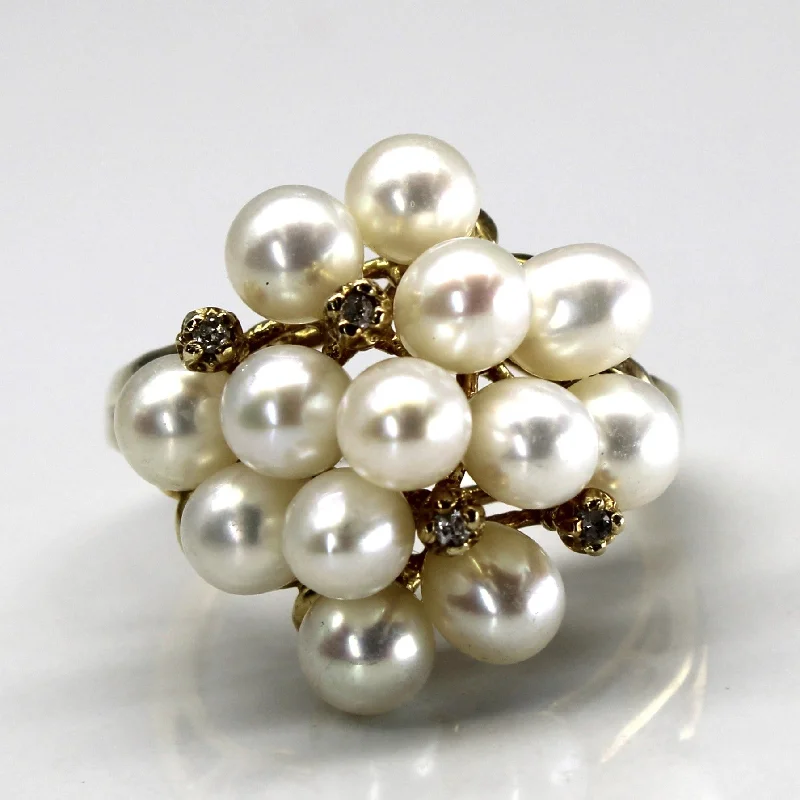 Elegant Rose Gold Jewelry For A Stylish Touch Cluster Pearl & Diamond Ring | 0.04ctw | SZ 7 |