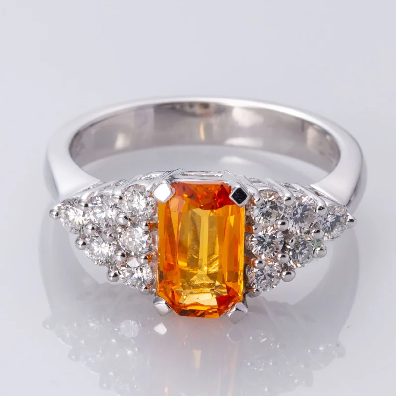 Make Every Moment Shine – Jewelry Discounts Available 18K White Gold Orange Sapphire and Diamond Ring | 1.45 ct, 0.60 ctw | SZ 6.5 |