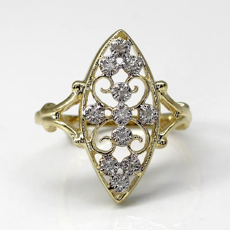 Dainty Floral Jewelry For Feminine Elegance Filigree Diamond Navette Ring | 0.06ctw | SZ 6.25 |