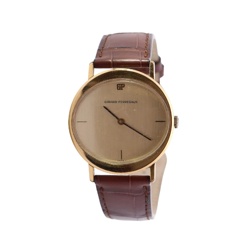 Chic And Stylish Jewelry At Exclusive Prices Girard Perregaux Yellow Gold Brown Leather Strap