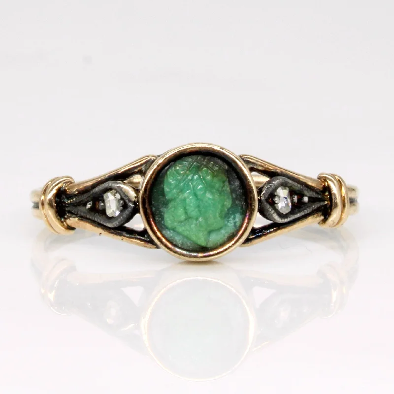 Don't Miss Our Biggest Jewelry Sale Of The Season Antique Green Quartzite Cameo & Rose Cut Diamond Ring | 0.70ct, 0.04ctw | SZ 7 |