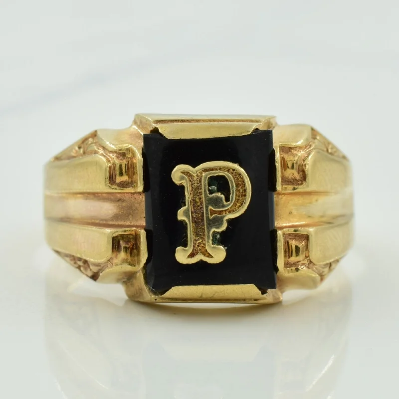 Special Deals On Handcrafted And Designer Jewelry 'P' Initial Black Onyx Ring | 2.30ct | SZ 10 |