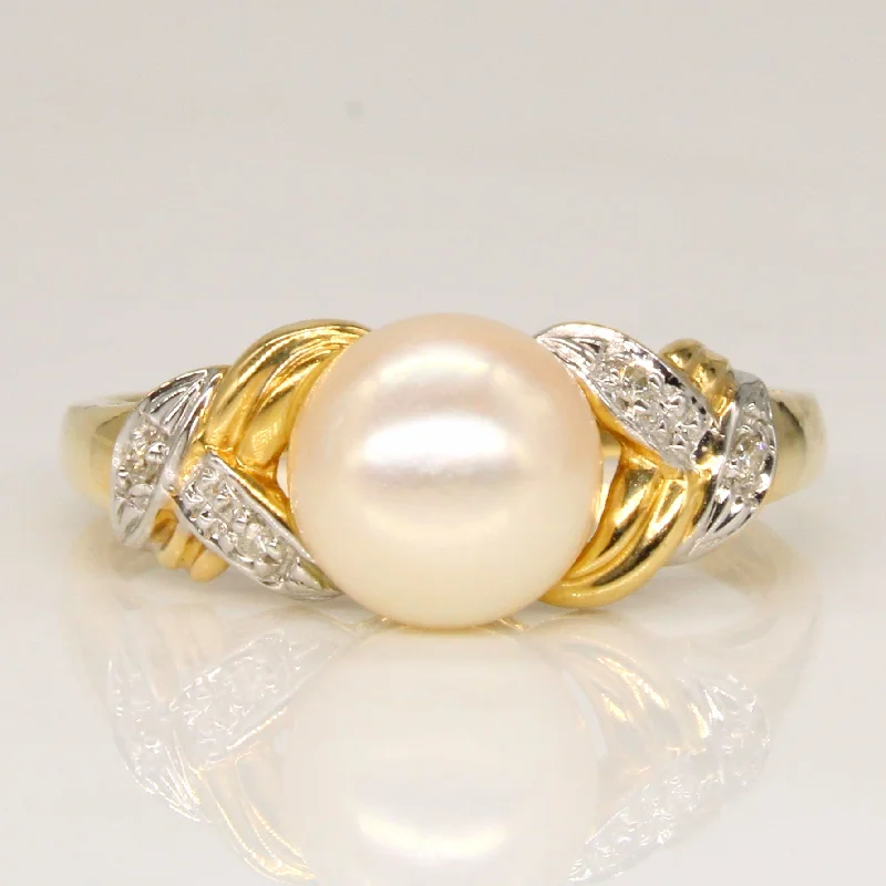 Last Chance To Grab Your Favorite Jewelry At A Discount Pearl & Diamond Cocktail Ring | 0.02ctw | SZ 6.75 |