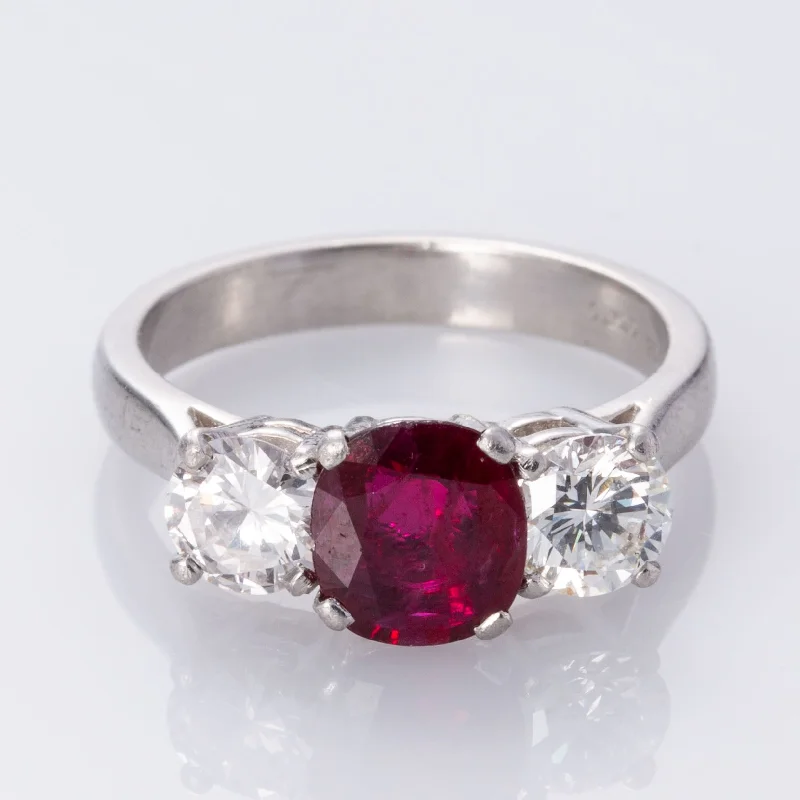 Handcrafted Beauty At Affordable Prices Platinum Three Stone Ruby and Diamond Ring | 1.25ct, 1.11ctw | SZ 6.25 |