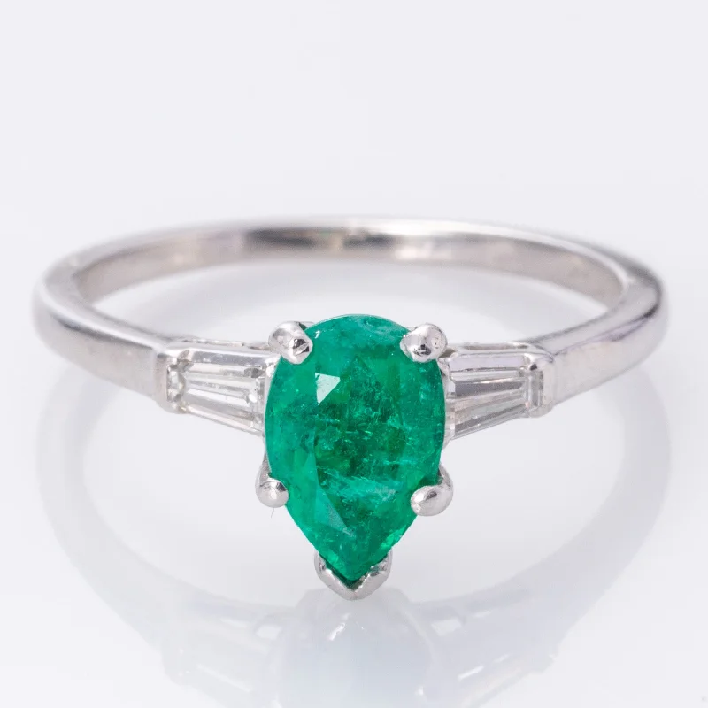 Bestselling Jewelry At Special Promotional Rates 'Birks' Vintage Platinum Synthetic Emerald and Diamond Cocktail Ring | 1.14ct, 0.24ctw | SZ 7 |