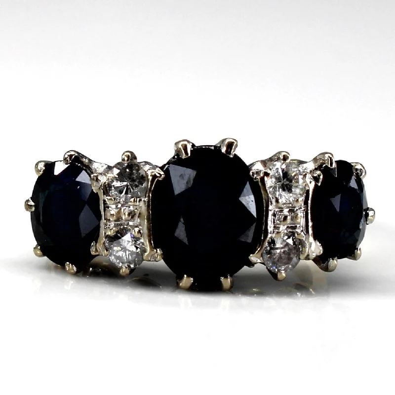 Your Perfect Accessory At The Perfect Price Hallmarked 1973 Sapphire & Diamond Cocktail Ring | 4.35ctw | 0.36ctw | SZ 7 |