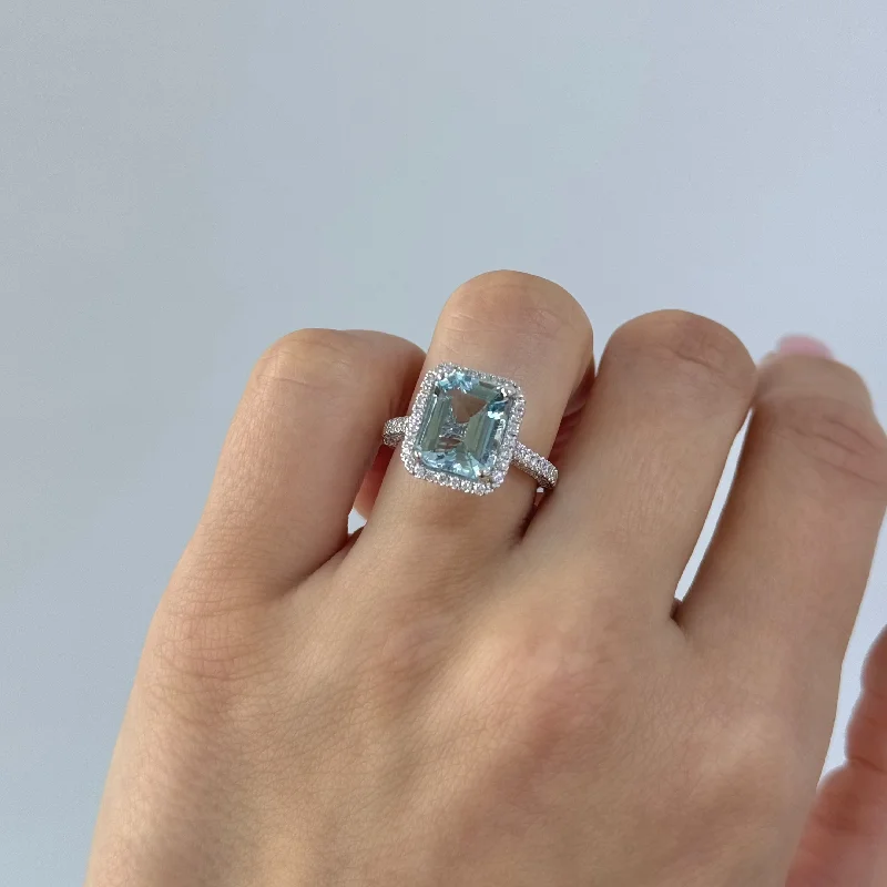 Stunning Jewelry At Even More Stunning Prices Step-Cut Aquamarine and 3D Diamond Ring