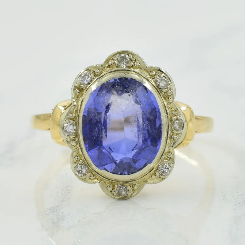 Unbeatable Offers On Luxury And Everyday Jewelry Synthetic Sapphire & Diamond Halo Cocktail Ring | 3.40ct, 0.08ctw | SZ 8 |