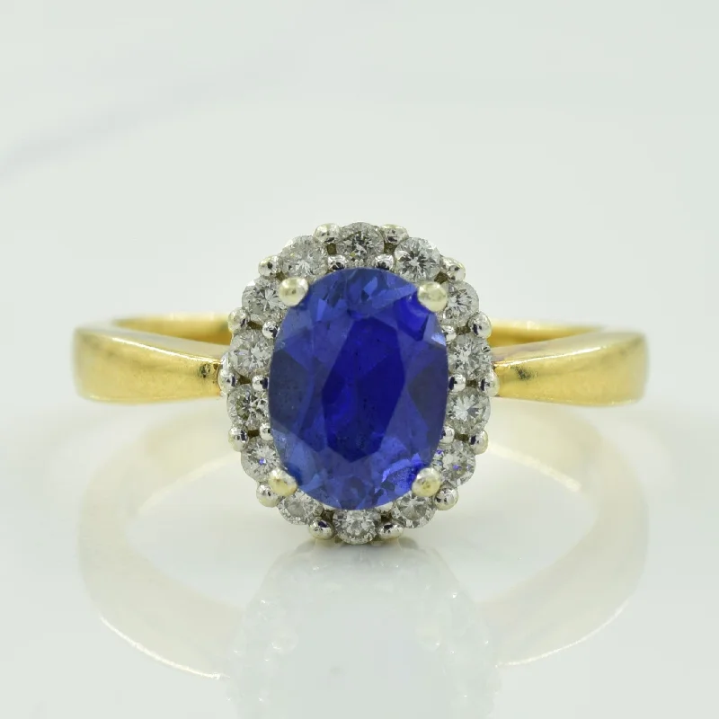 Get The Best Deals On Timeless Jewelry Pieces Synthetic Sapphire & Diamond Halo Ring | 1.50ct, 0.28ctw | SZ 8.25 |